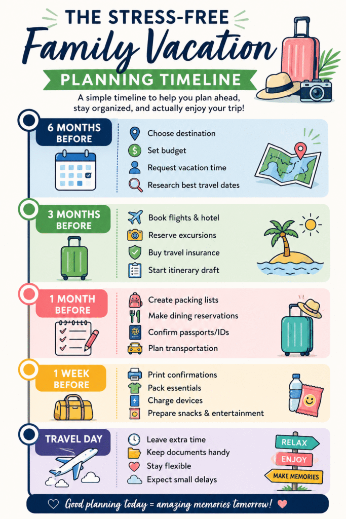 Learn stress-free family vacation planning tips that make group trips easier, more organized, and actually relaxing for everyone.